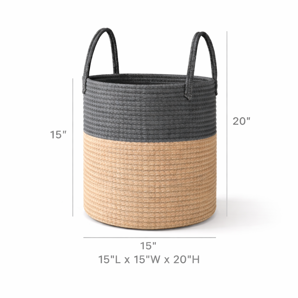 neatmethod® Cotton Rope Laundry Basket with Handles, Collapsible Storage Hamper