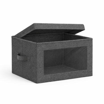 neatmethod® Collapsible Storage Bins with Lids, Window Fabric Organizers, Dark Grey