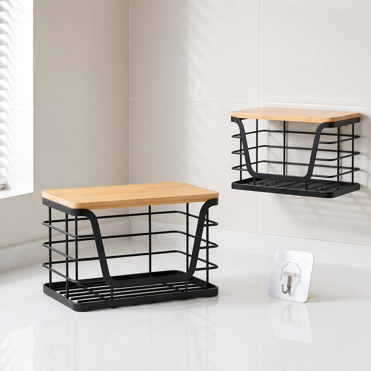 neatmethod® Wall Basket with Bamboo Top, Black