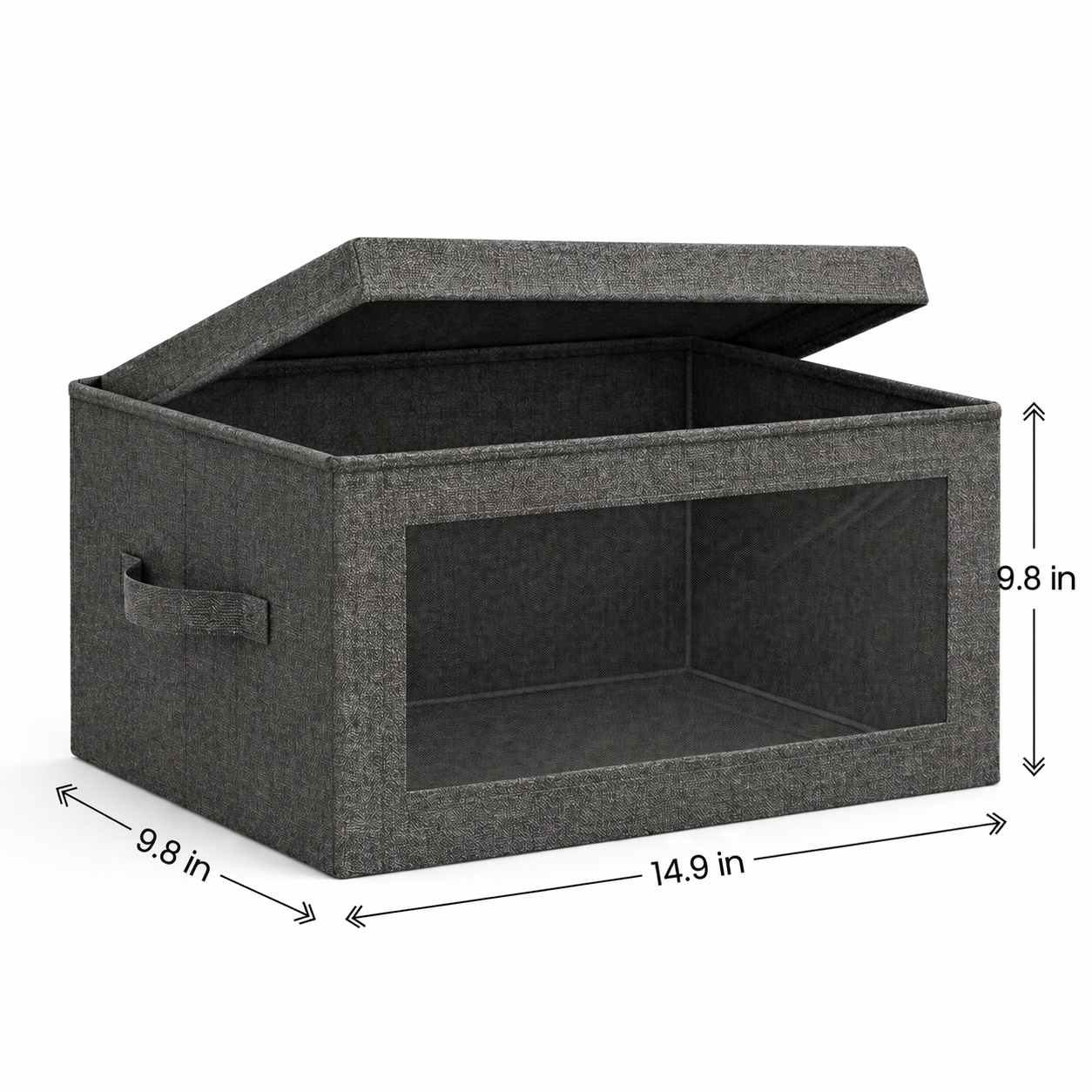 neatmethod® Collapsible Storage Bins with Lids, Window Fabric Organizers, Dark Grey