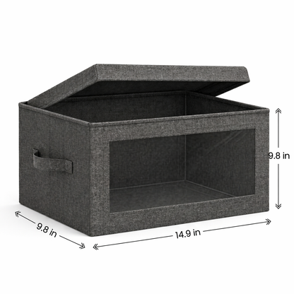 neatmethod® Collapsible Storage Bins with Lids, Window Fabric Organizers, Dark Grey