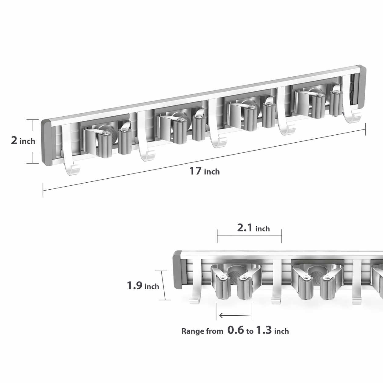 neatmethod® Broom Holder Wall Mount, 4 Racks 5 Hooks