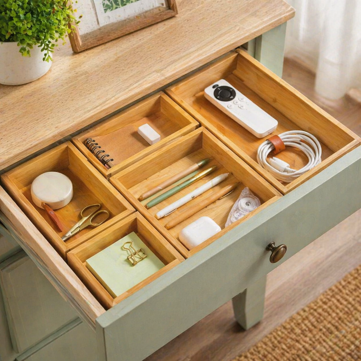neatmethod® Bamboo Kitchen Drawer Organizer Bins, Natural