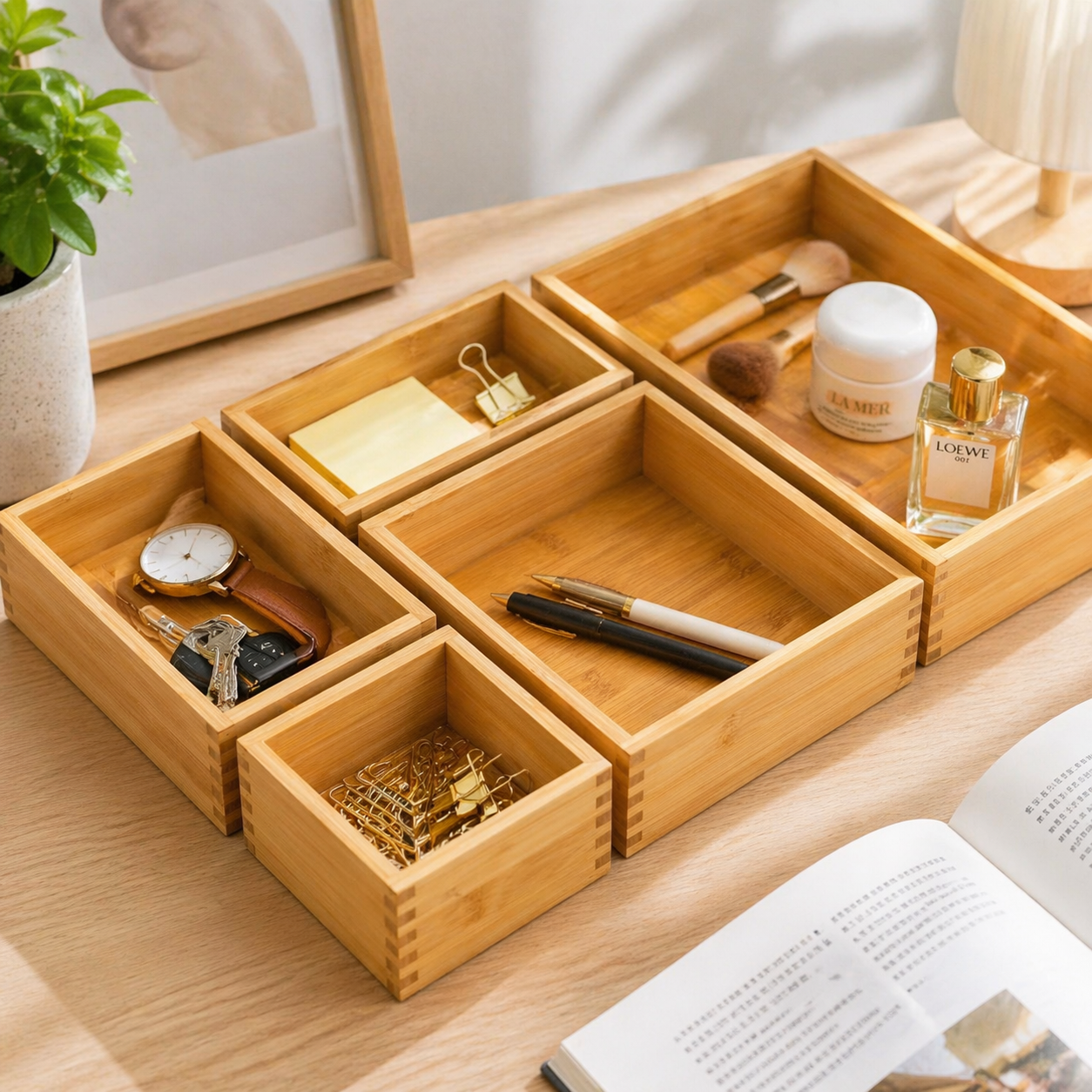 neatmethod® Bamboo Kitchen Drawer Organizer Bins, Natural
