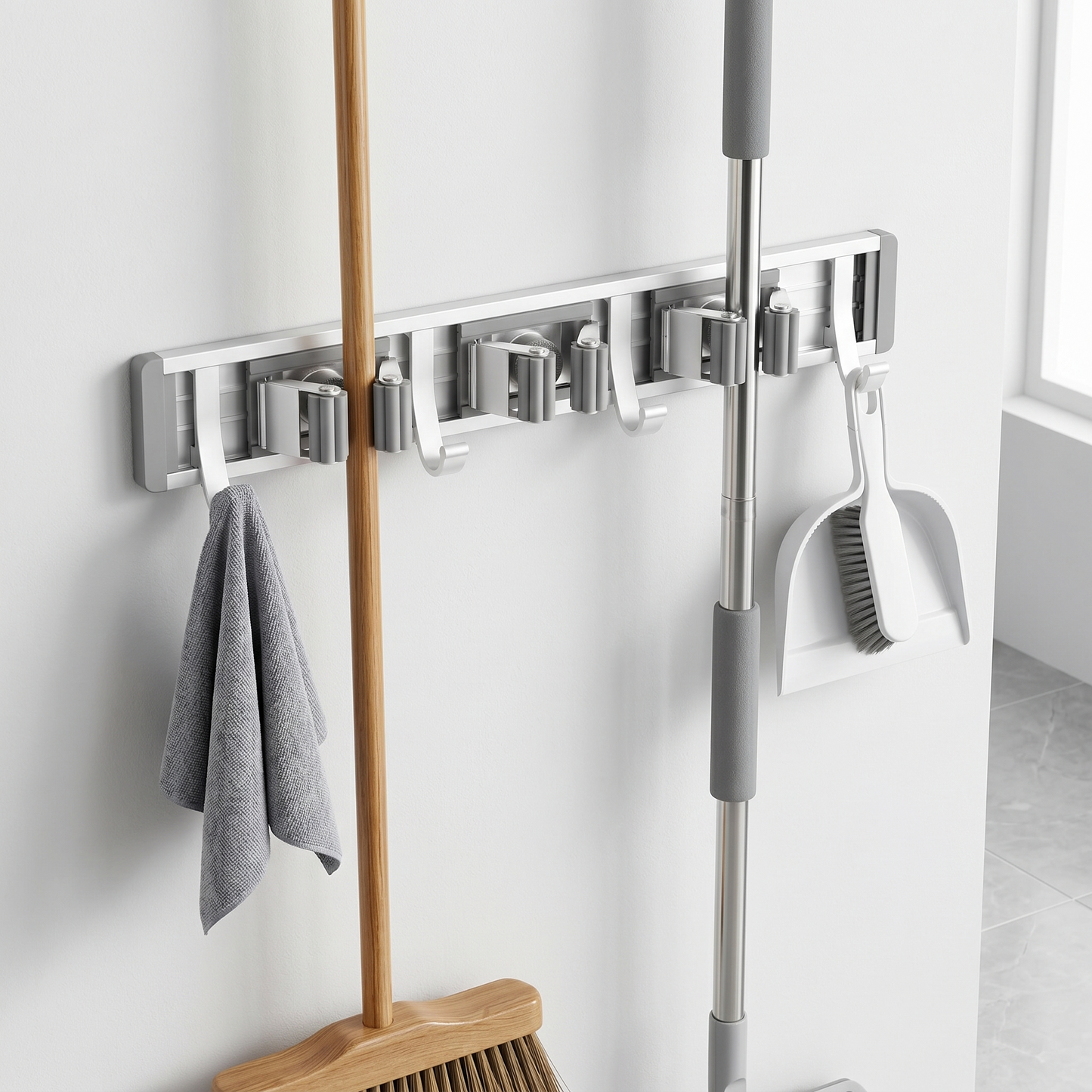 neatmethod® Broom Holder Wall Mount, 4 Racks 5 Hooks