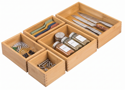 neatmethod® Bamboo Kitchen Drawer Organizer Bins, Natural
