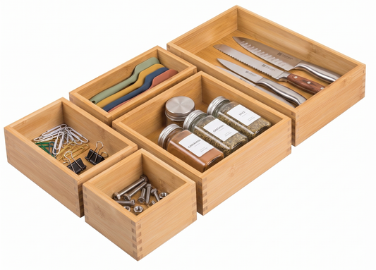 neatmethod® Bamboo Kitchen Drawer Organizer Bins, Natural