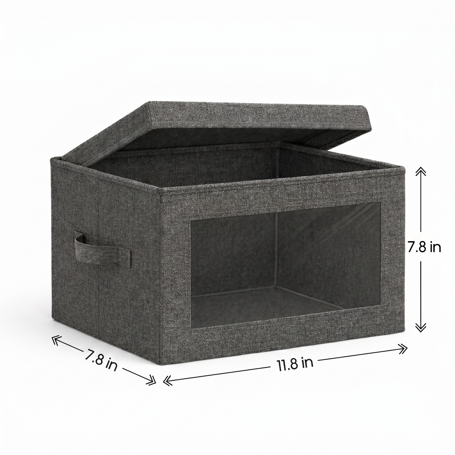 neatmethod® Collapsible Storage Bins with Lids, Window Fabric Organizers, Dark Grey