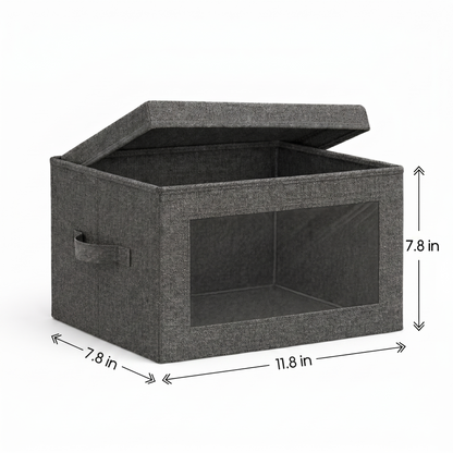 neatmethod® Collapsible Storage Bins with Lids, Window Fabric Organizers, Dark Grey