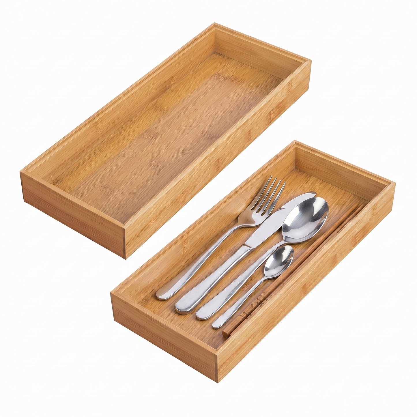 neatmethod® Bamboo Kitchen Drawer Organizer Bins, Natural